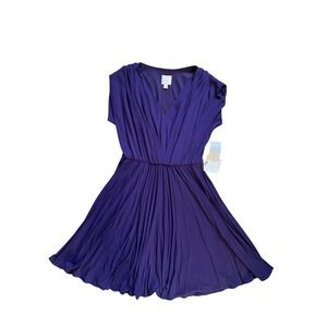 Suzi Chin Maggy Boutique Purple V Neck Cap Sleeve Pleated Fit Flare Dress 10 New